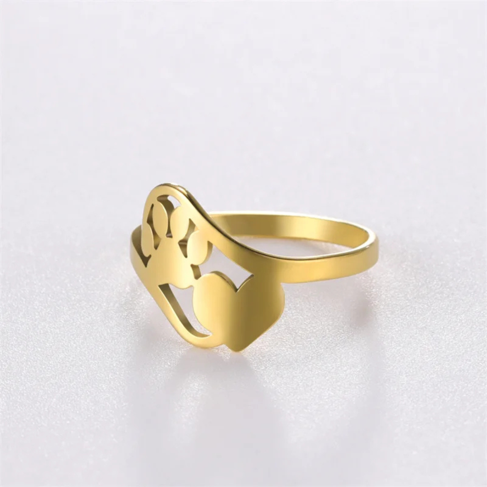 Bague Patte de Chien et Coeur or