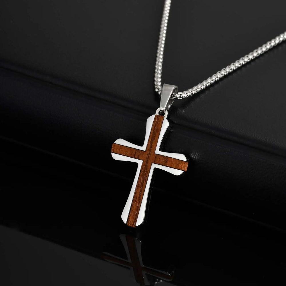 Collier Croix pendentif Bois Homme