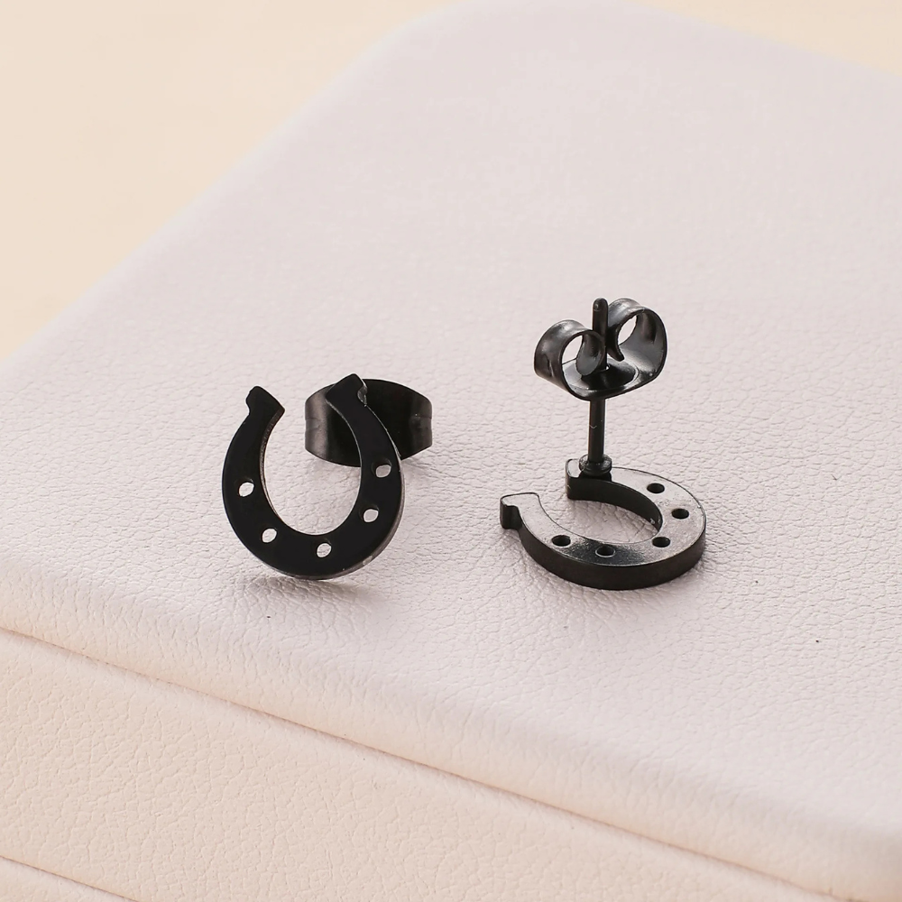Boucles d'Oreilles Fer à Cheval noir