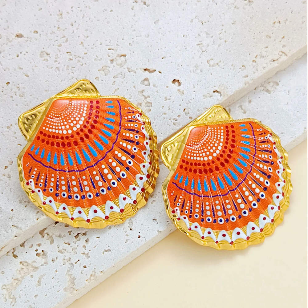 Boucles d'Oreilles Coquillage Couleurs orange
