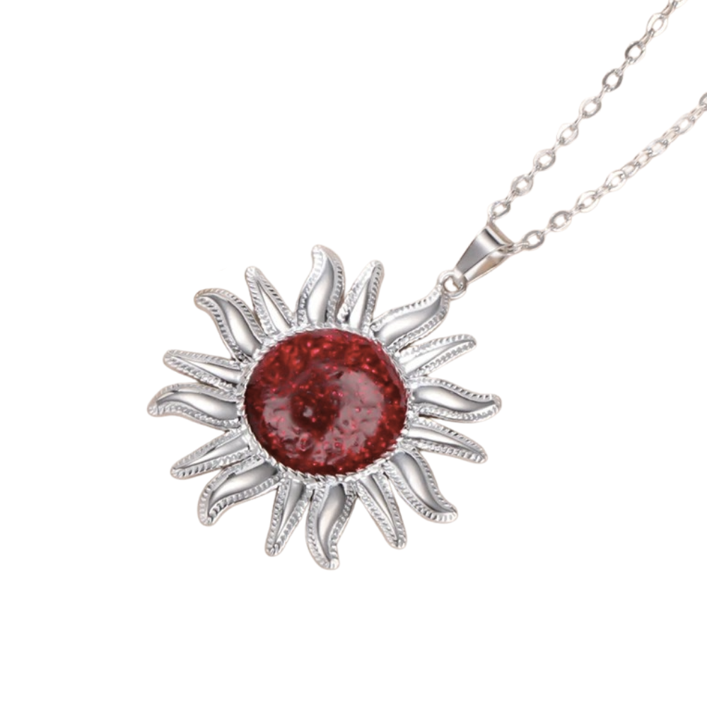 Collier Soleil Pierre Rouge argent