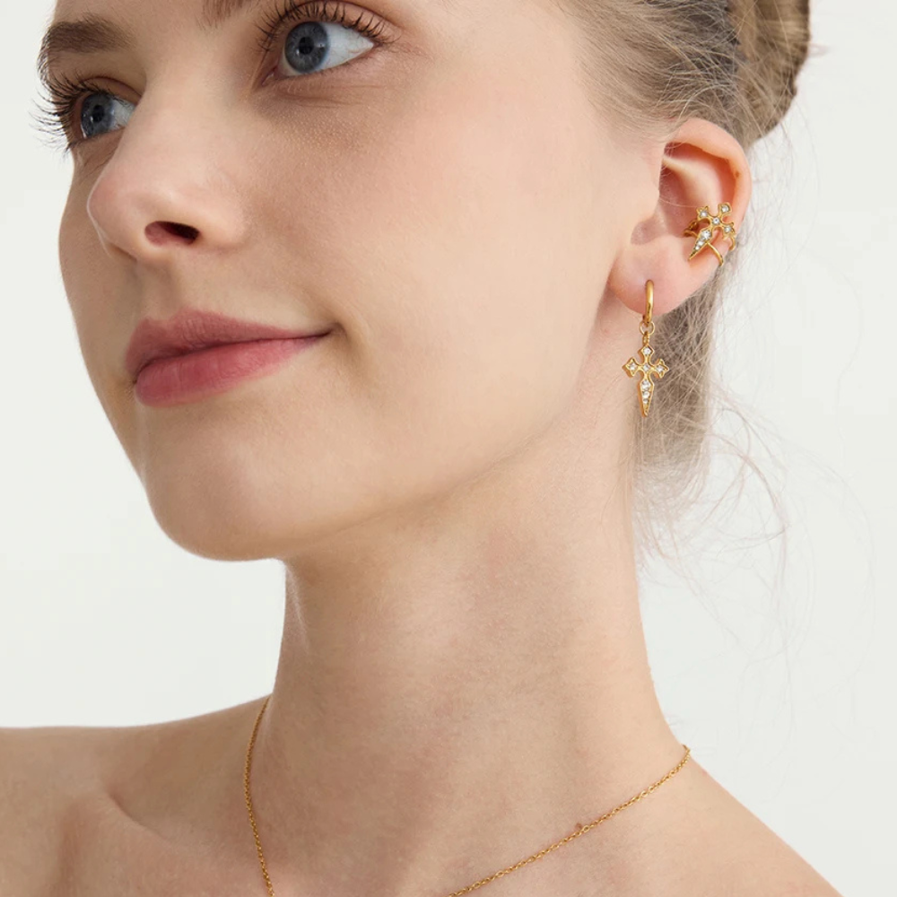 Boucles d'Oreilles Croix Pointue or