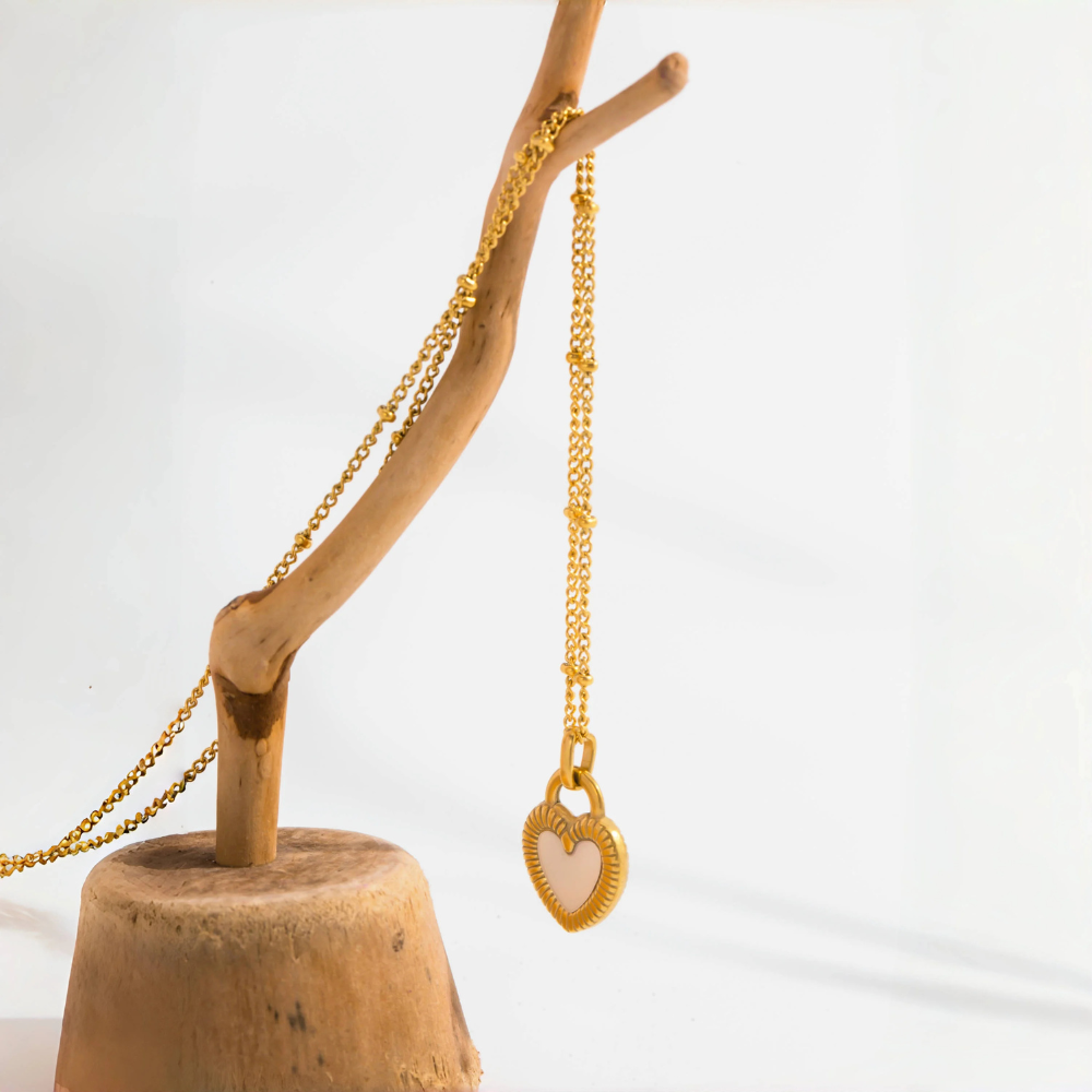 Collier Doré Coeur Blanc femme