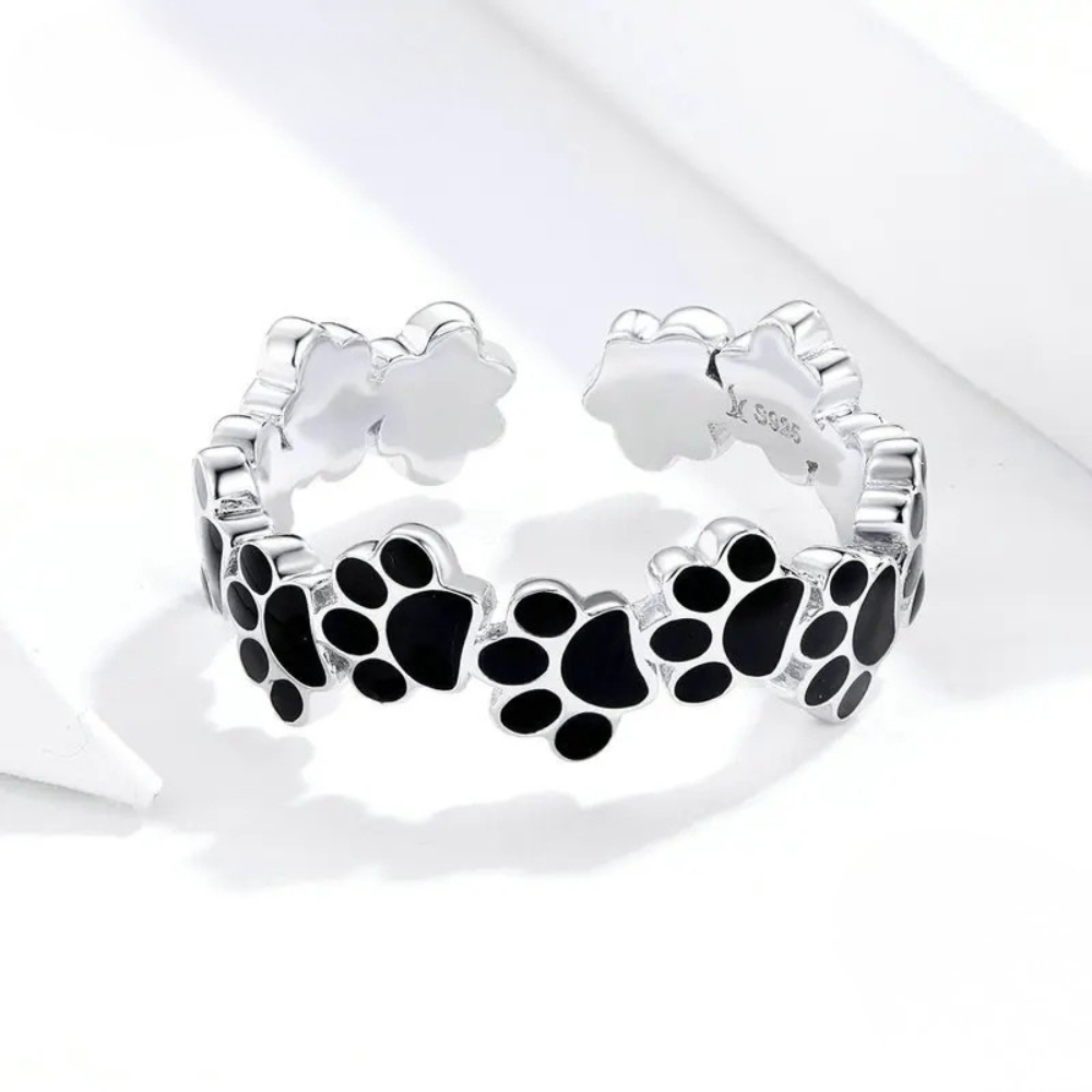 Bague Pattes de Chien Noires acier