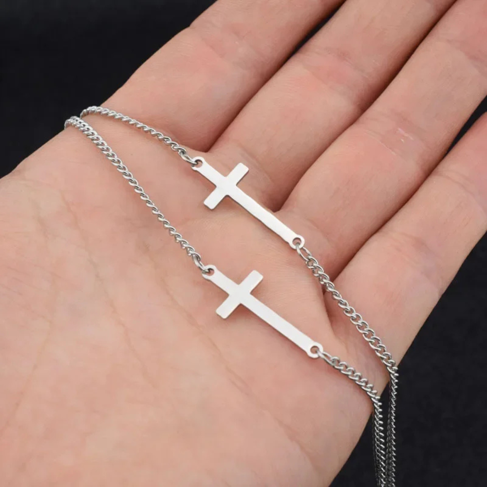 Double Bracelet Croix argent