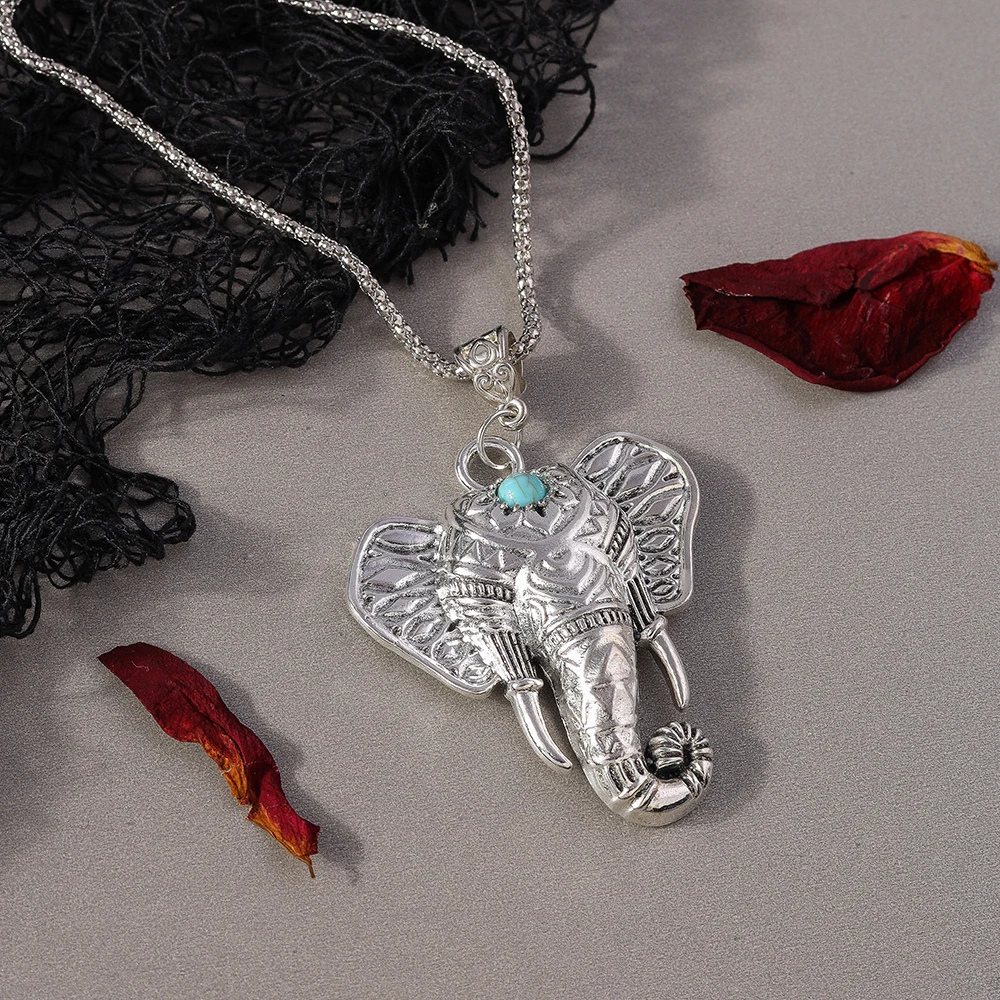 Collier Tête d'Éléphant perle Bleue acier