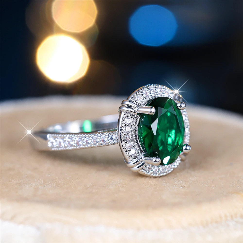 Bague Argent et diamant Verte