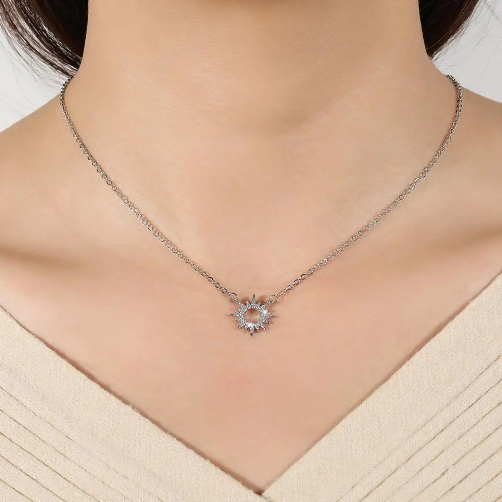 Collier Soleil Argent Brillant acier
