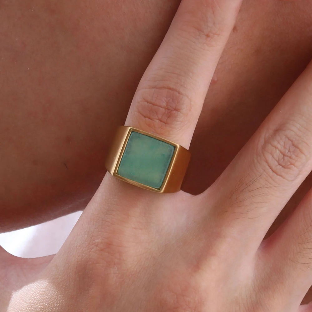 bague Homme Carré Vert