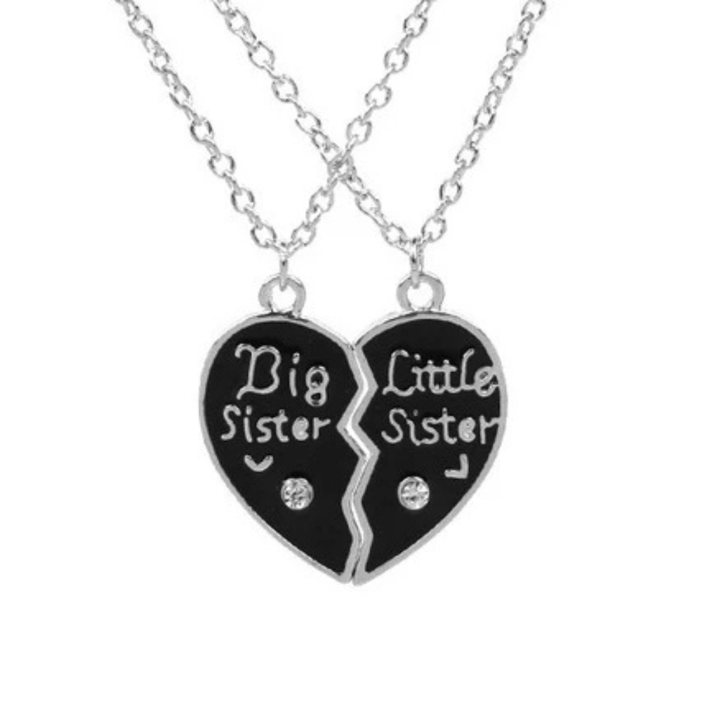 Collier Coeur Big et Lil Sis noir