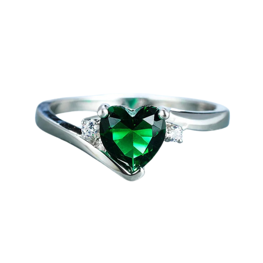 Bague Solitaire Cœur Vert