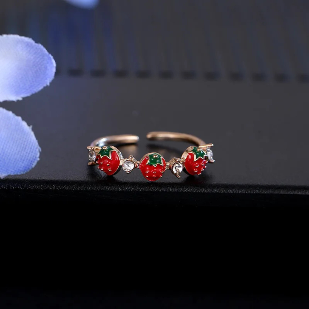 Bague fraise rouge et vert