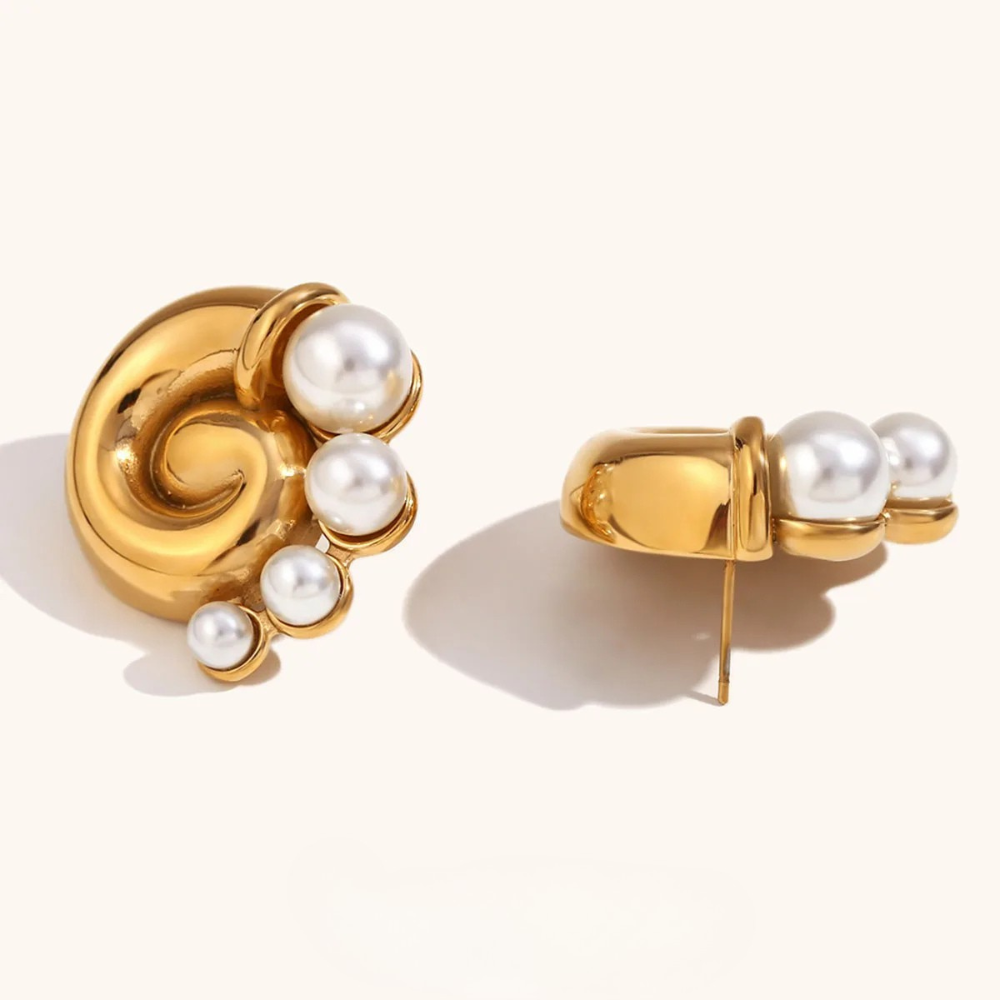 Boucles d'Oreilles Escargot et Perles or