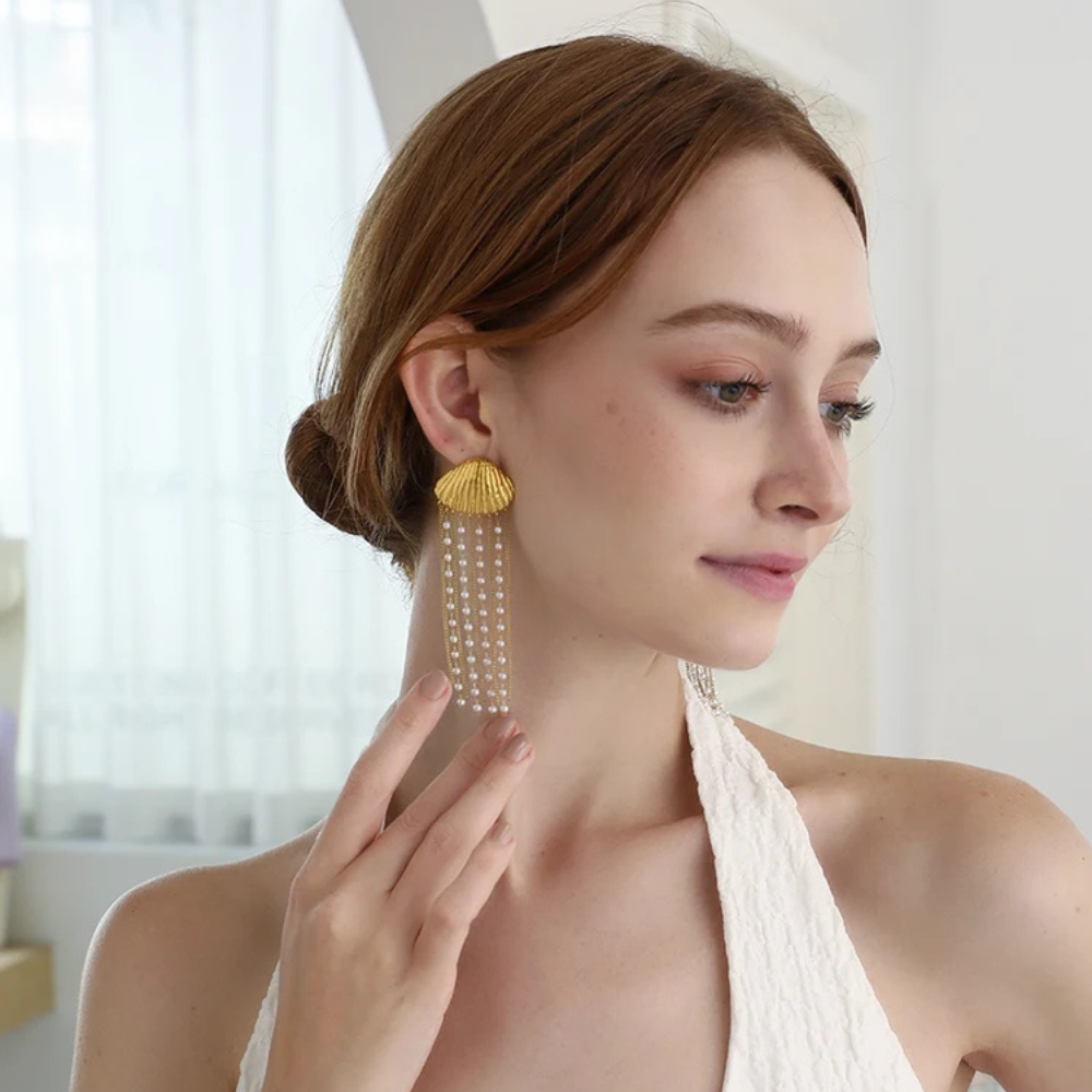 Boucles d'Oreilles Coquillage Tombantes or