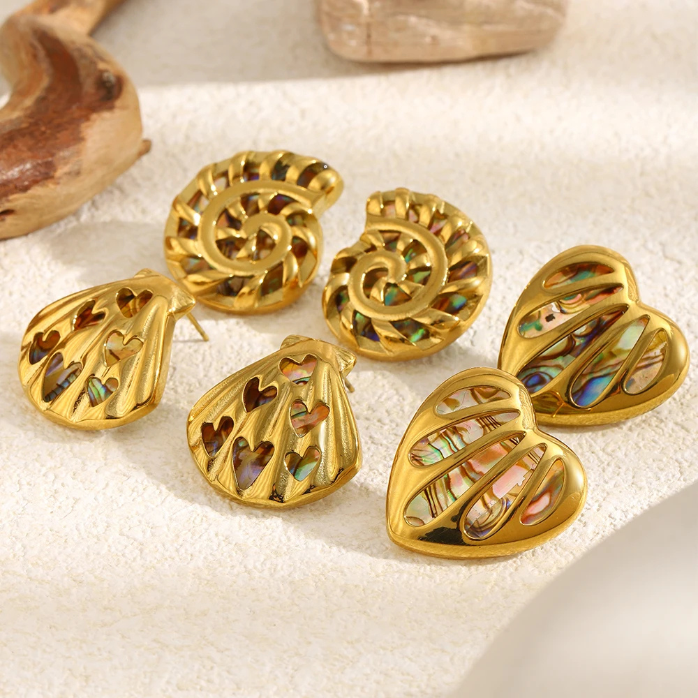 Boucles d'Oreilles Coeur Nacre Multicolore acier doré