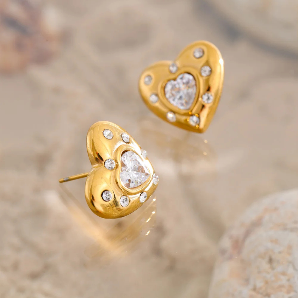 Boucles d'Oreilles Coeur Zircons Blancs strass