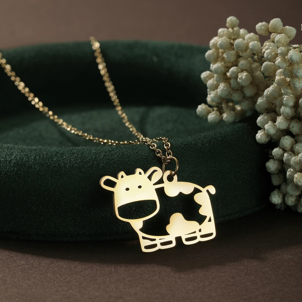 Collier Pendentif Vache doré