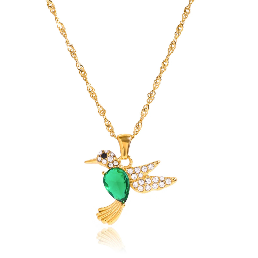 Collier Oiseau et Pierre Verte