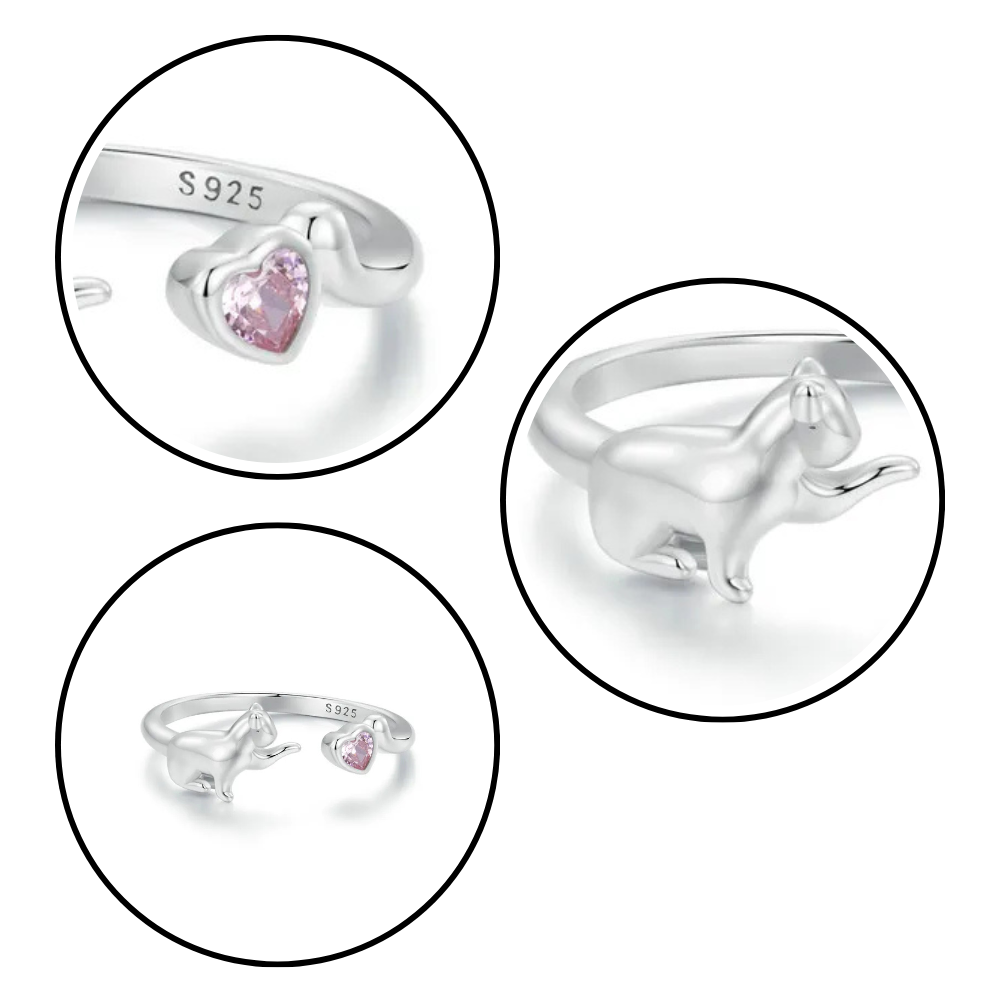 Bague Chat et Diamant Rose