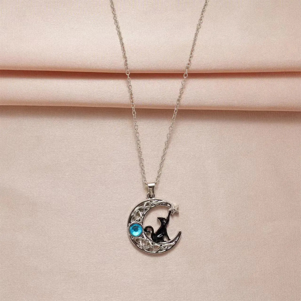 Collier Lune et Chat Noir strass