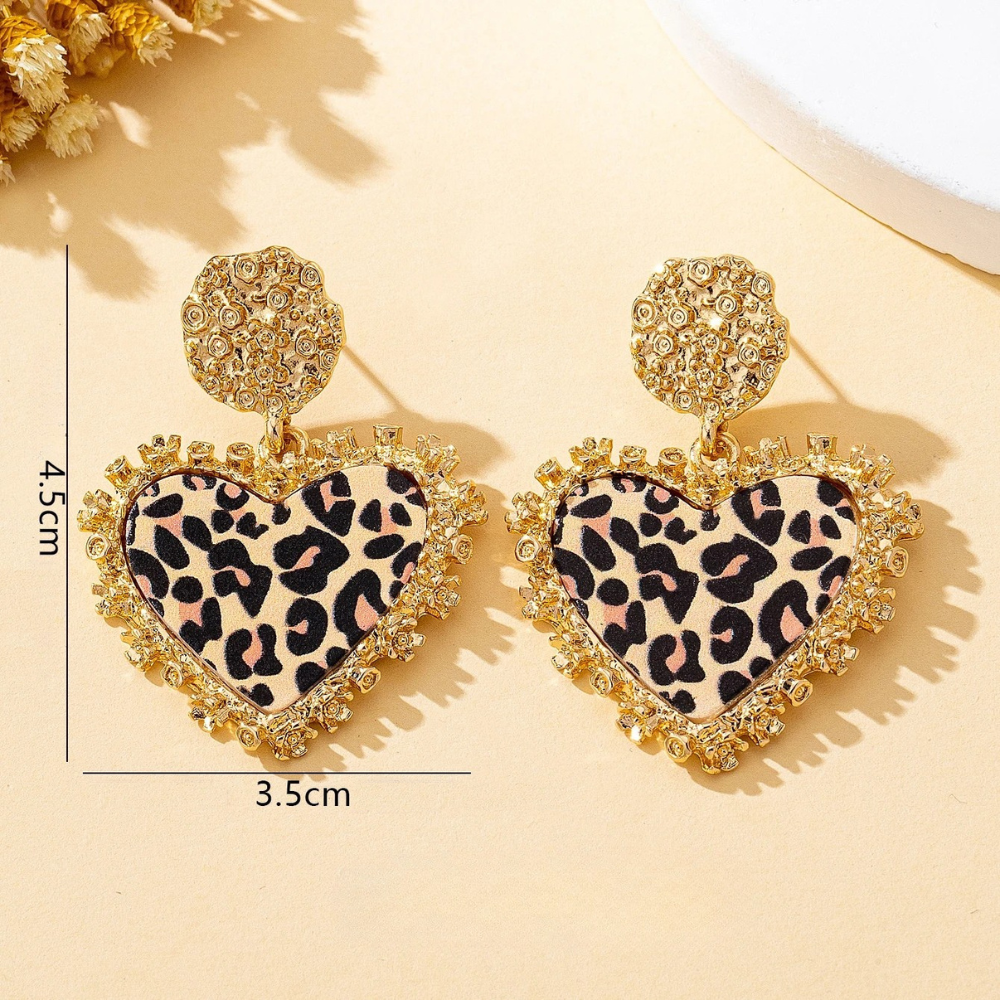 Boucles d'Oreilles Coeur Imprimé Léopard or