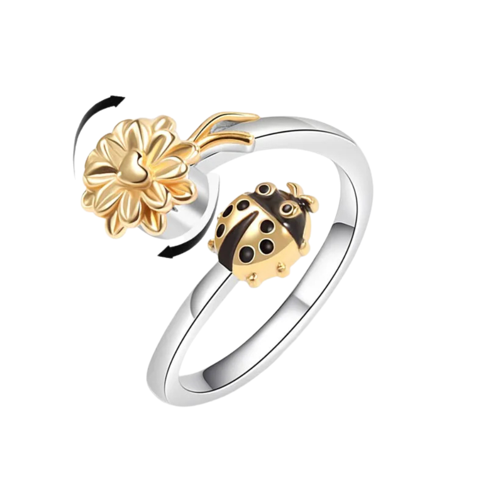 Bague Coccinelle et Fleur qui Tourne