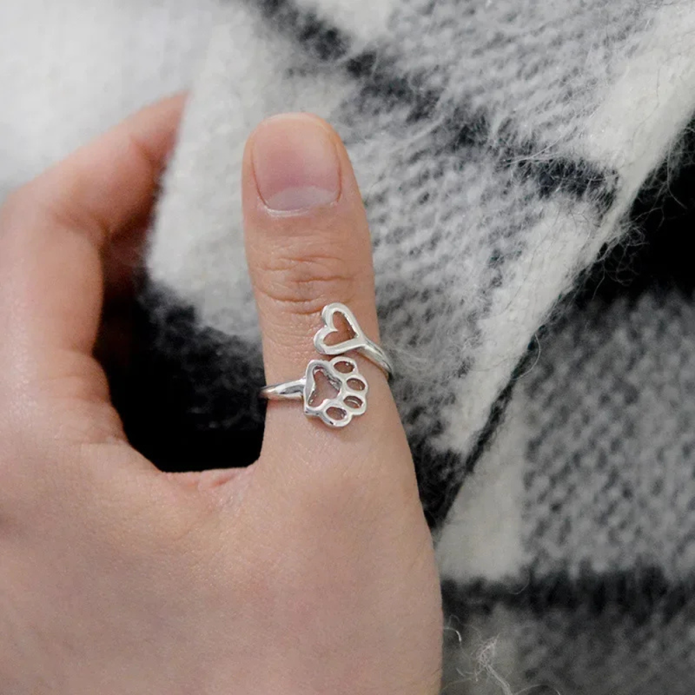 Bague Patte Chien Coeur acier inox