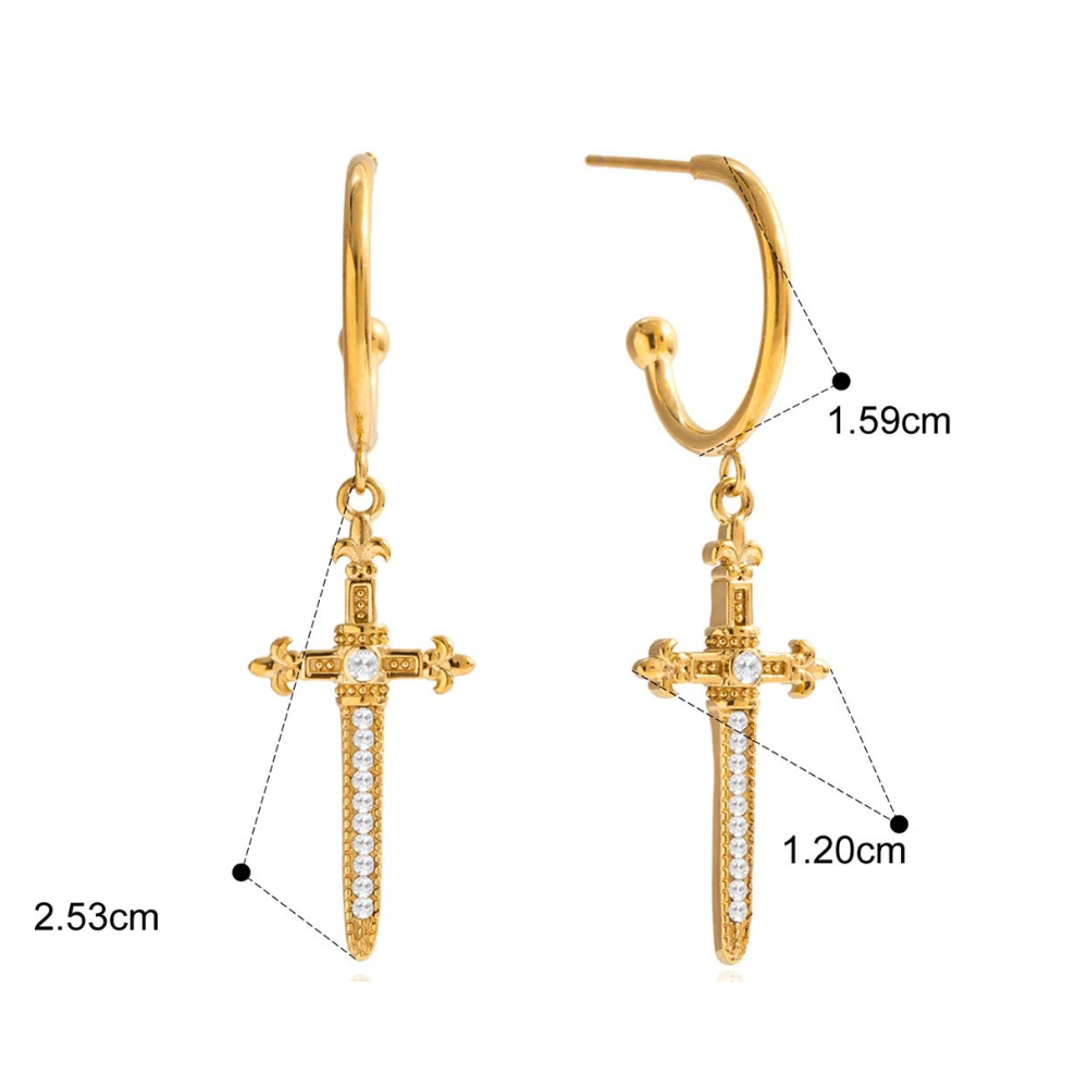 Boucles d'Oreilles Croix Strass Femme doré