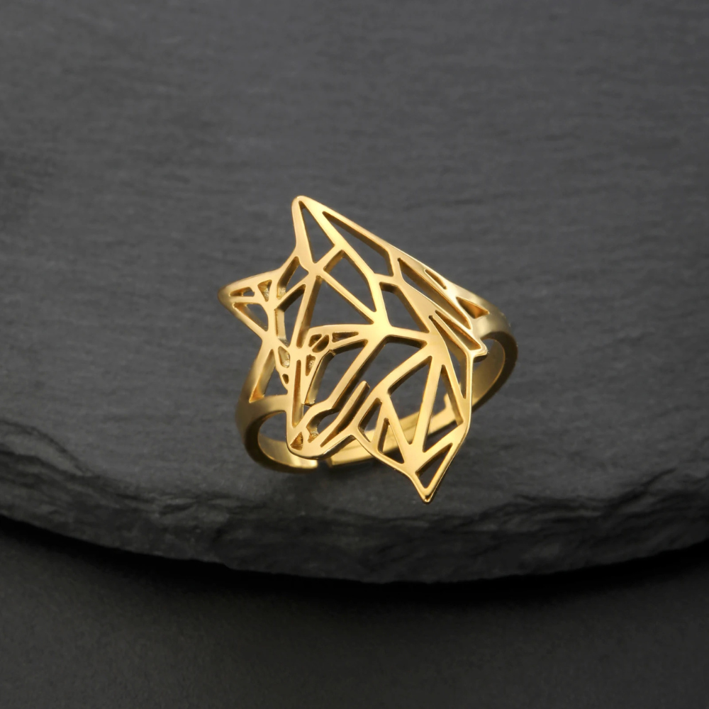 Bague Loup Acier Inoxydable or