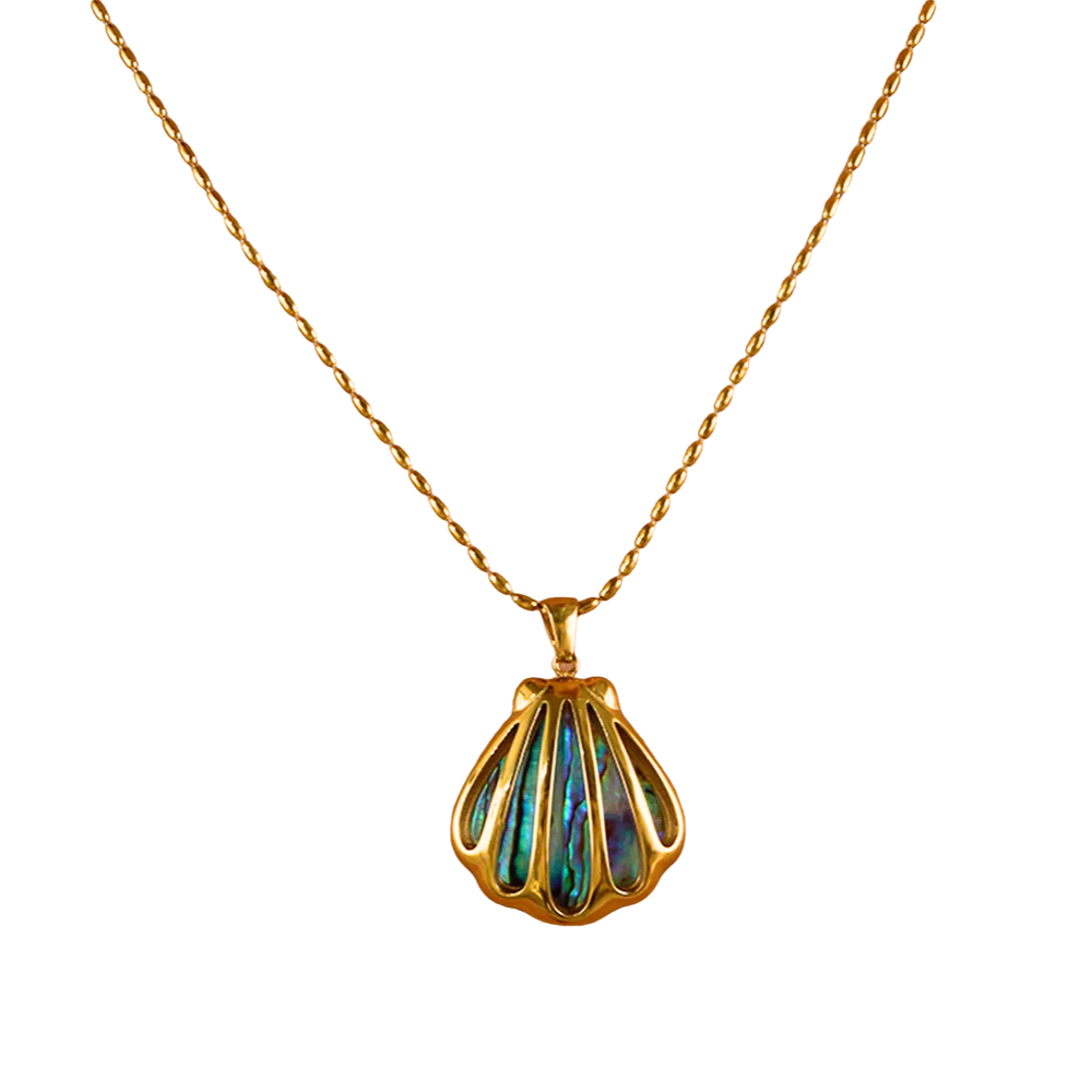 Collier Pendentif Coquillage Doré et Bleu