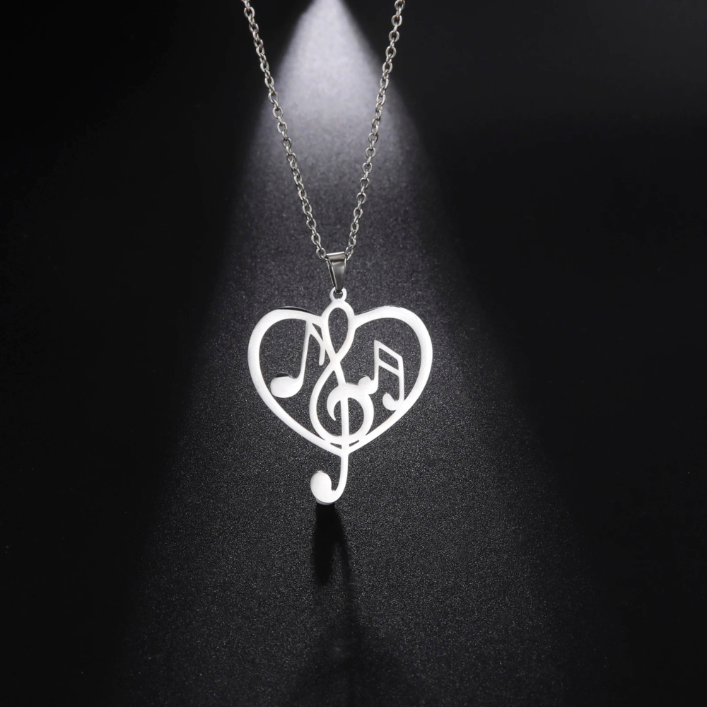 Collier Coeur Musique argenté