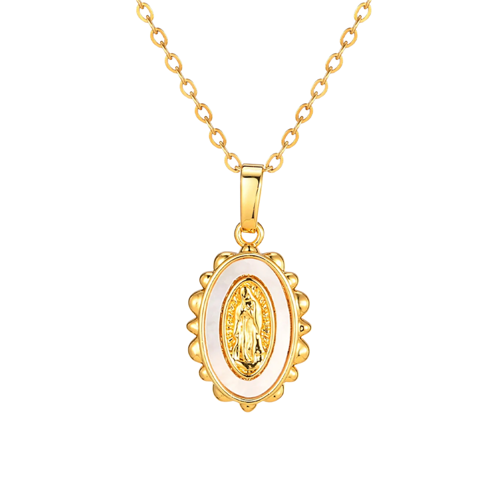 Collier Vierge Marie Blanc et Doré
