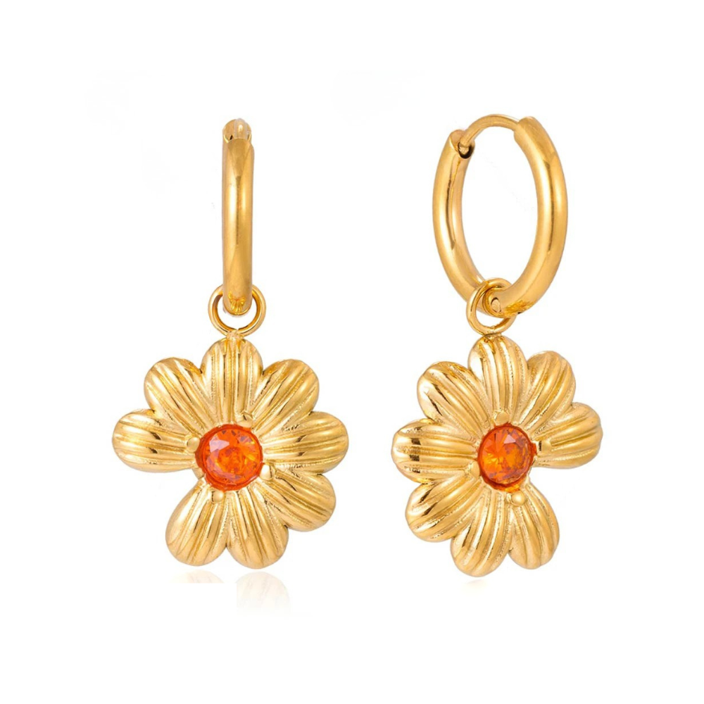 Boucles d'Oreilles Fleur Zircon Rouge