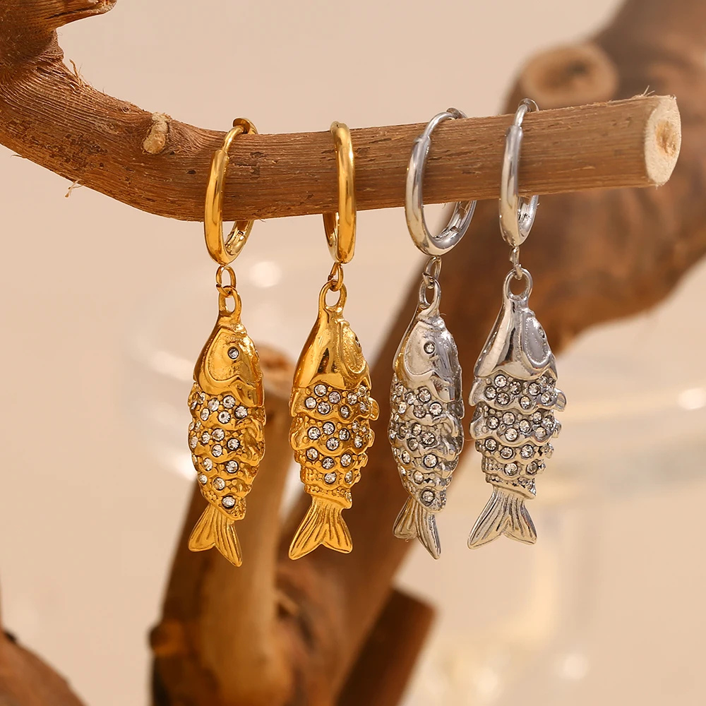 Boucles d'Oreilles Poisson Strass femme