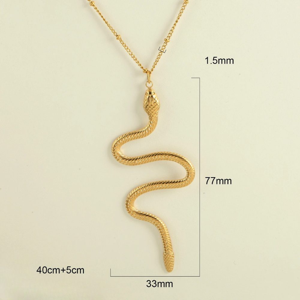 Collier pendentif long Serpent or