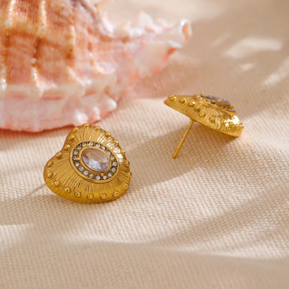 Boucles d'Oreilles Coeur Doré Strass diamant