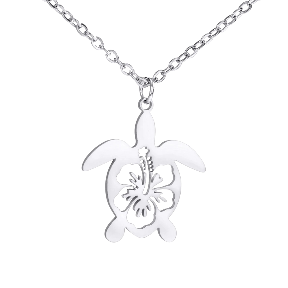 Collier Tortue Floral argent