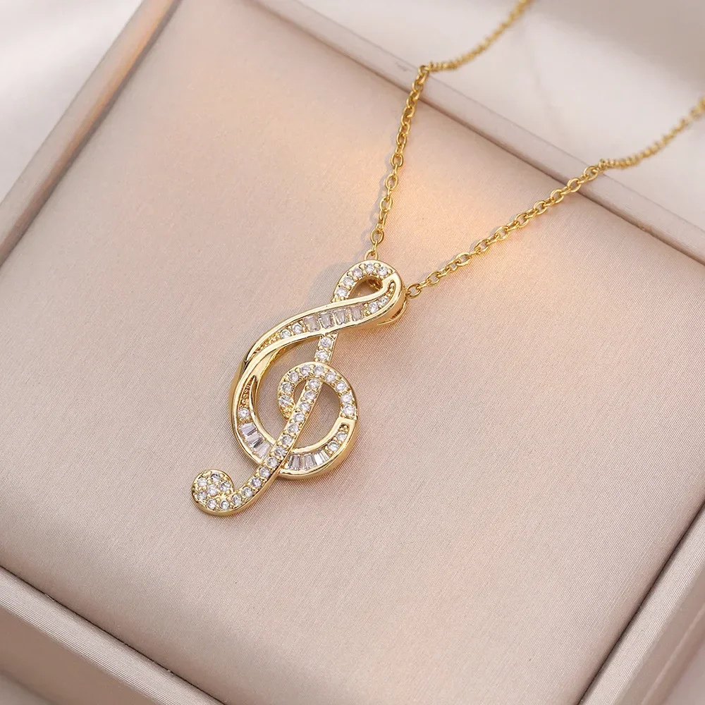 Collier Clé de Sol Strass or