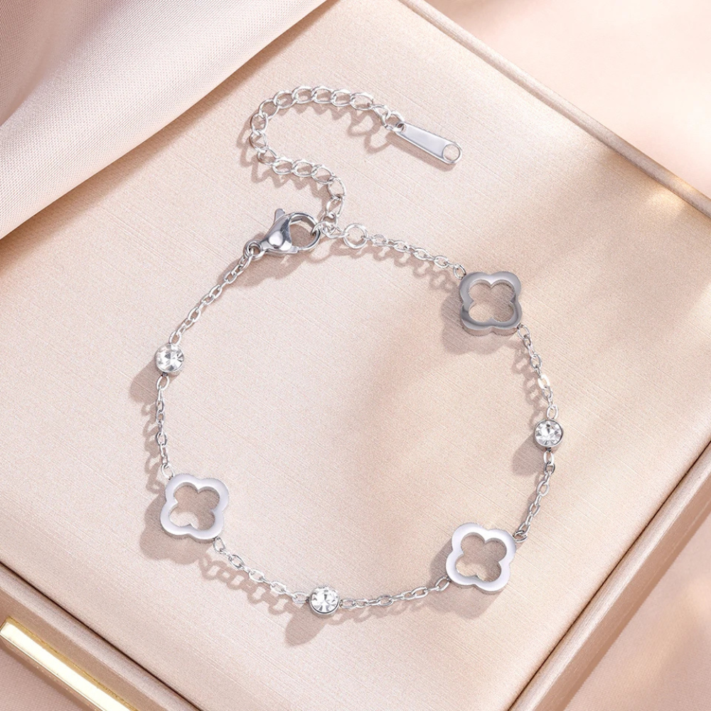 Bracelet Trèfle et diamant argenté
