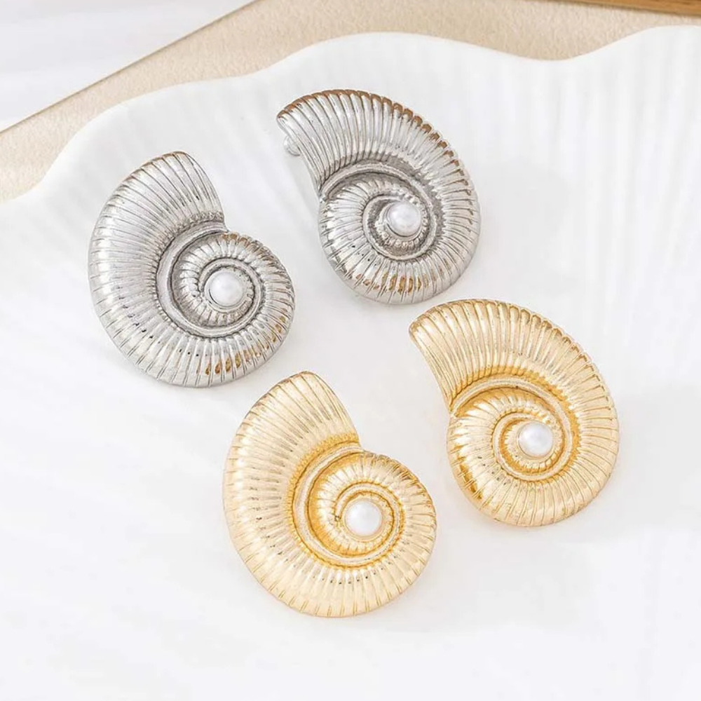 Boucles d'Oreilles Escargot Perle Blanche