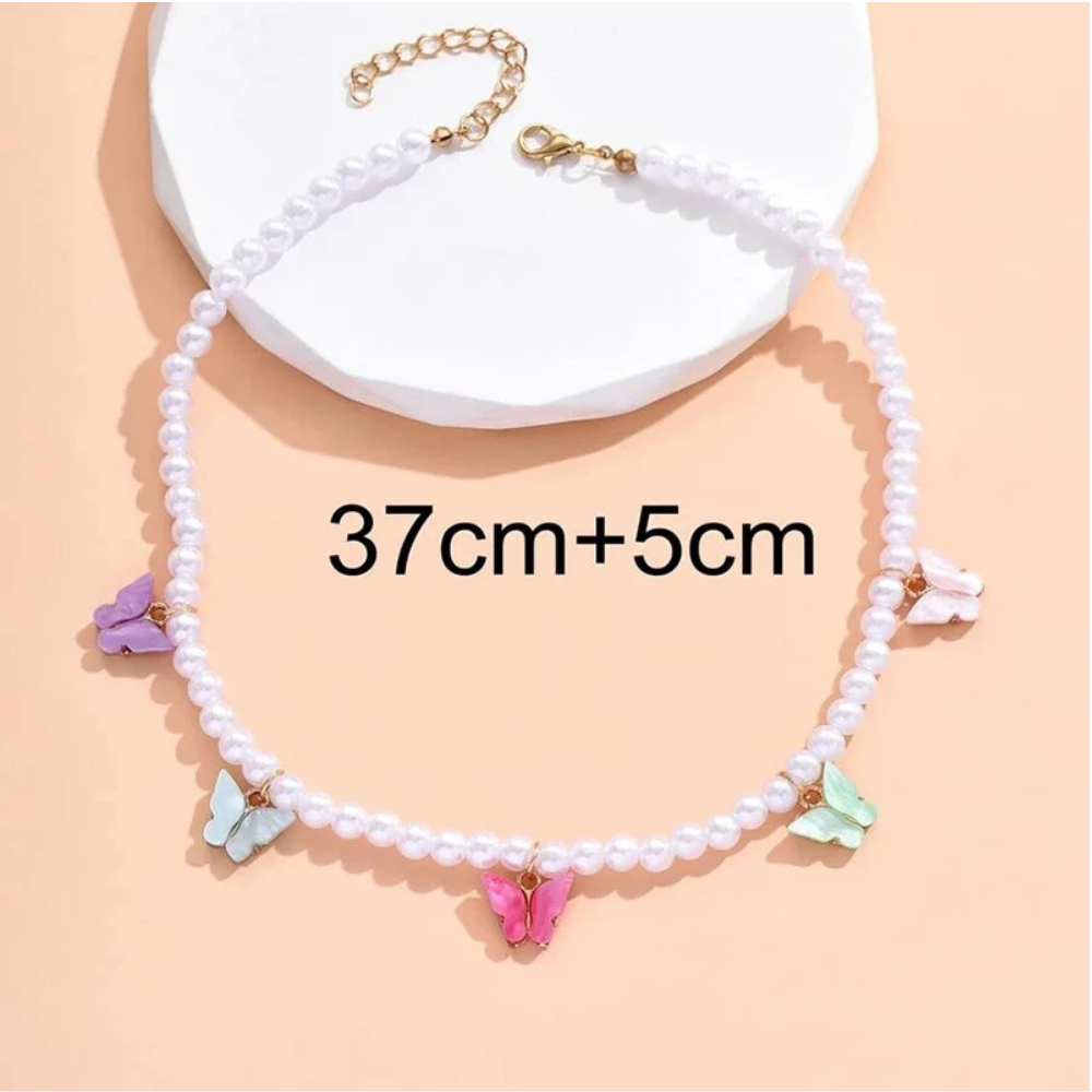 Collier Perles Blanches Papillon