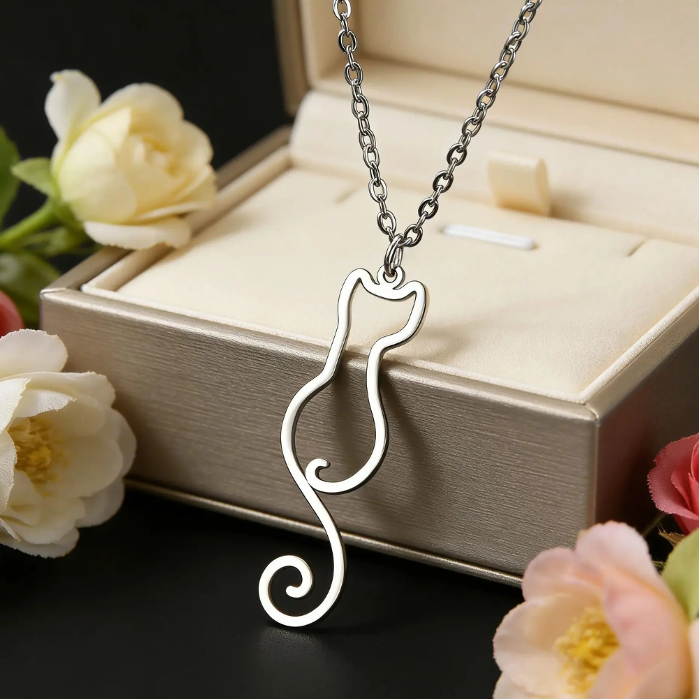Collier Chat Silhouette pendentif