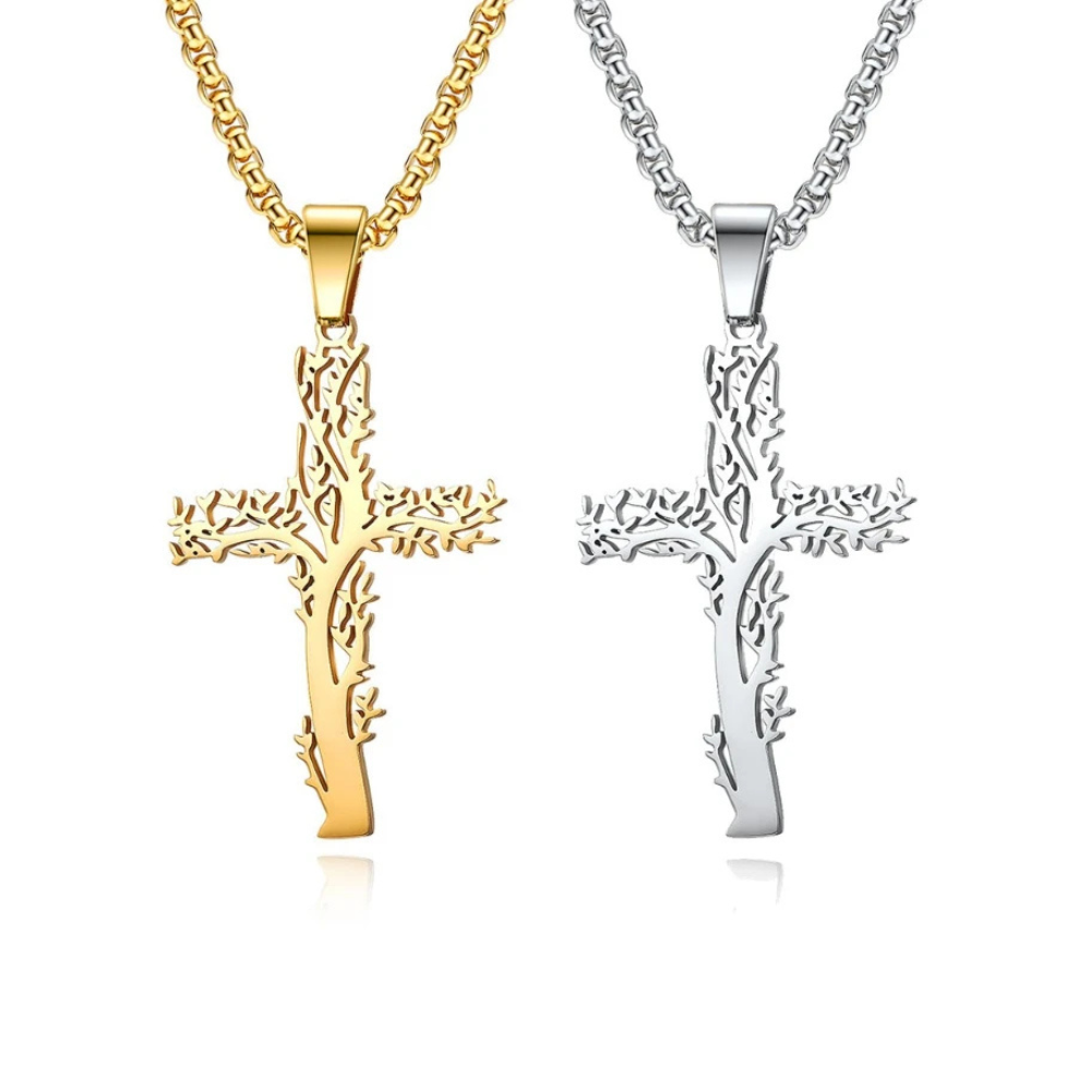 Collier Croix Arbre feuillage