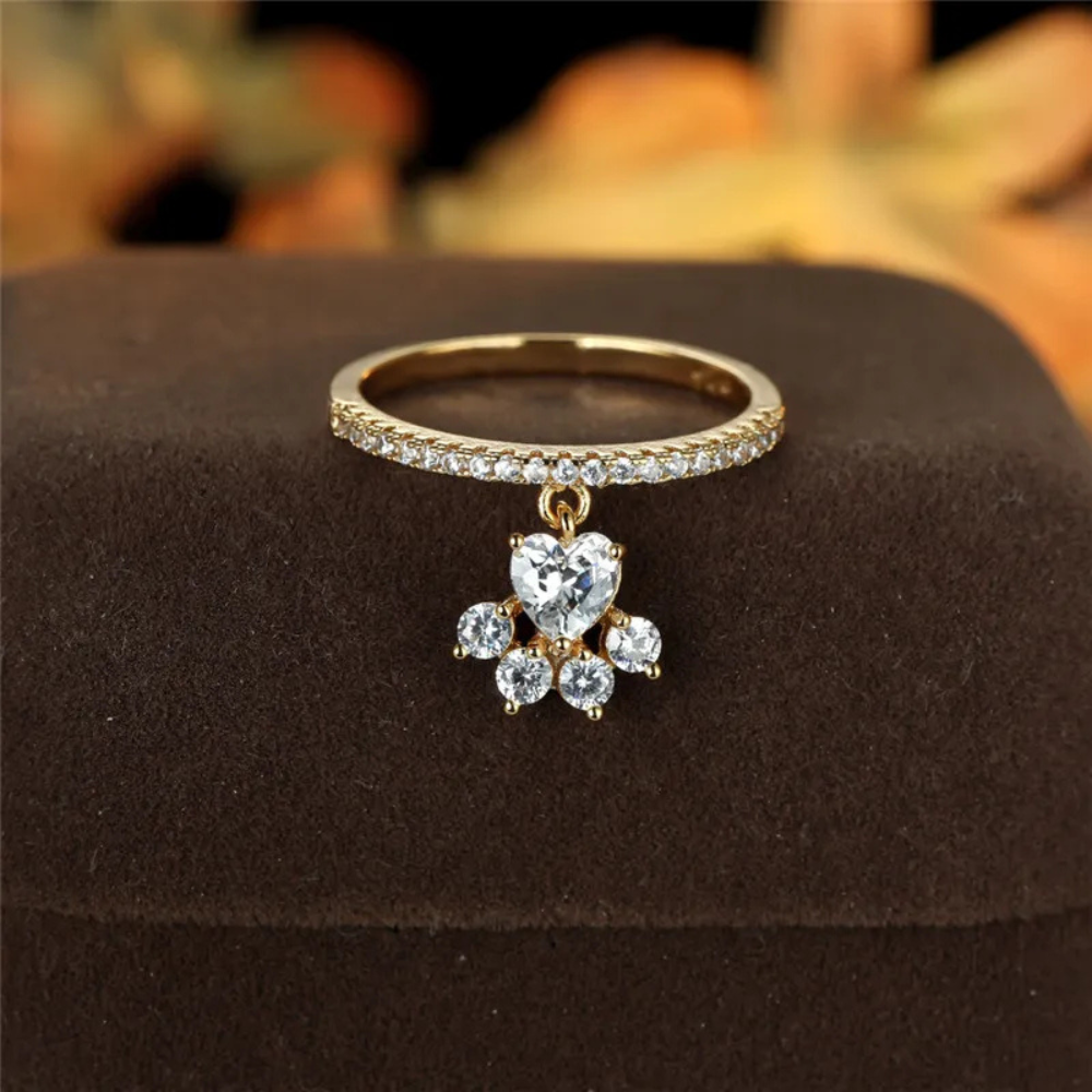 Bague Patte de Chien Strass or
