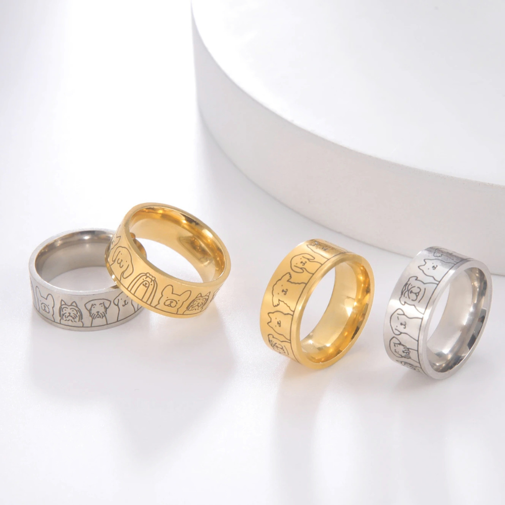 Bague Dessin de Chiens acier inox