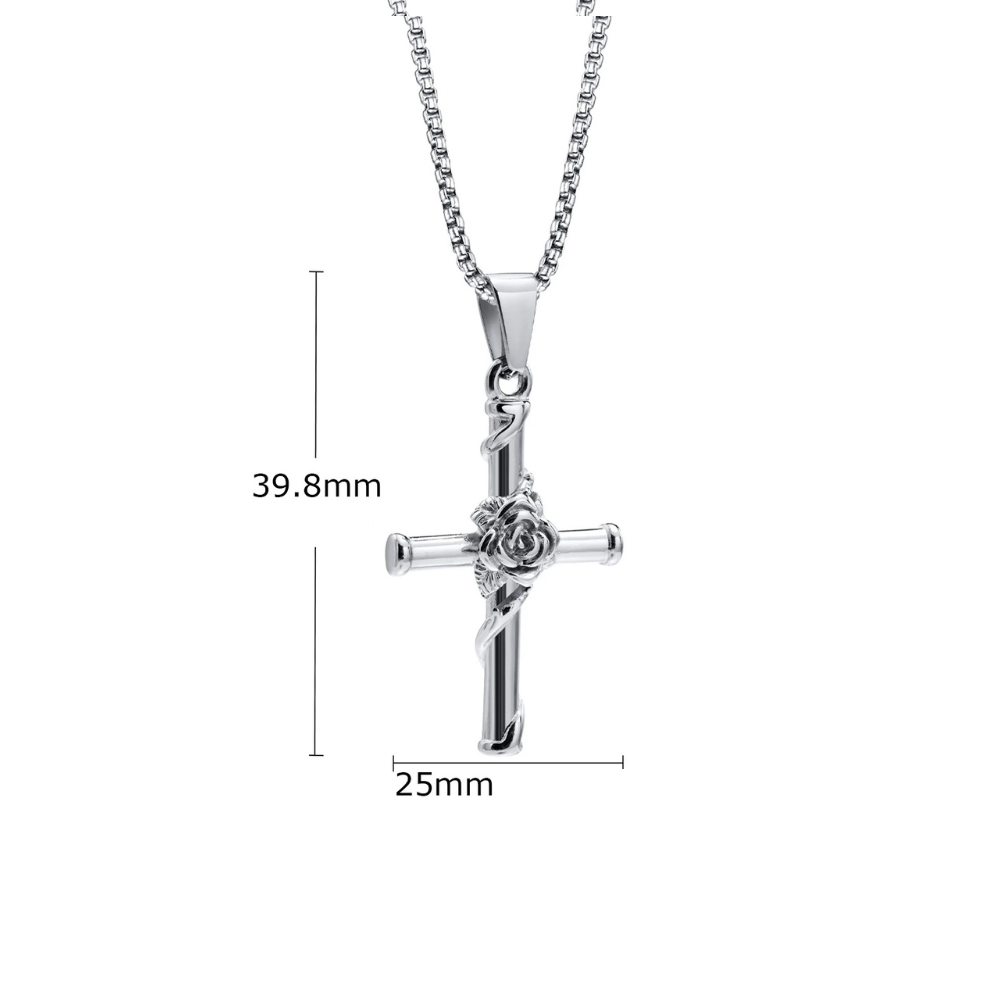 Collier Pendentif Croix et Rose Homme simple