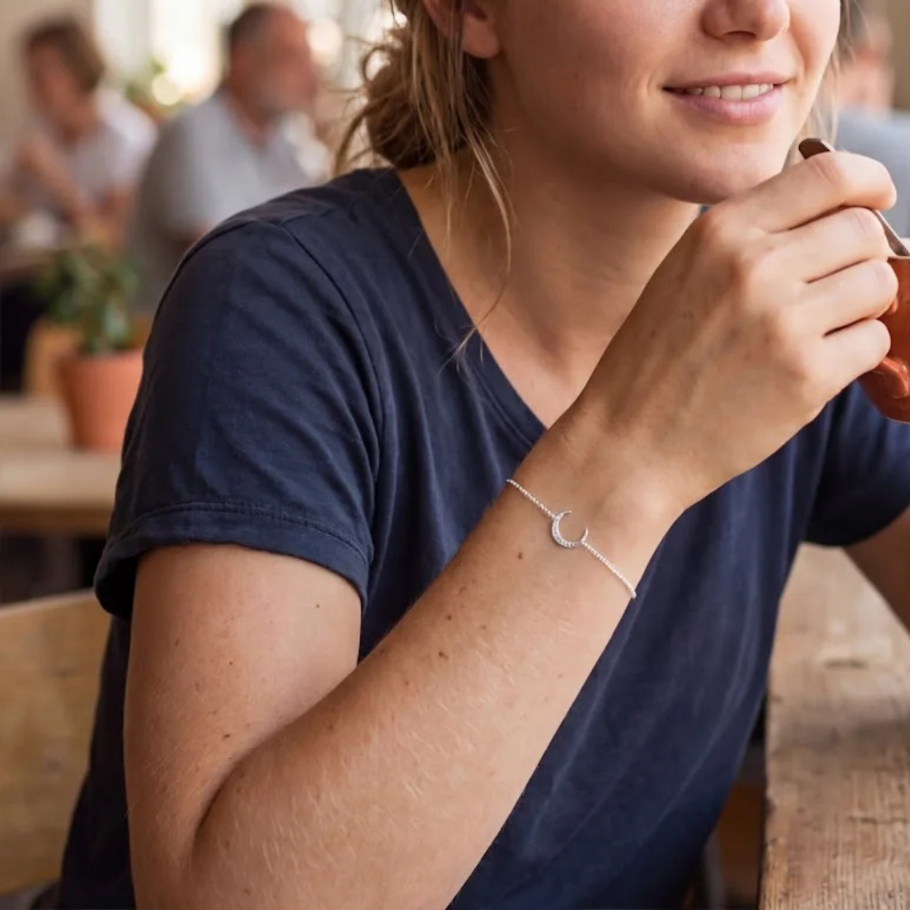Bracelet Lune Femme argenté