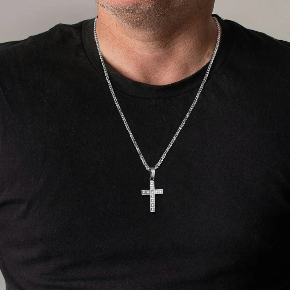 Collier Croix Argent diamant Homme