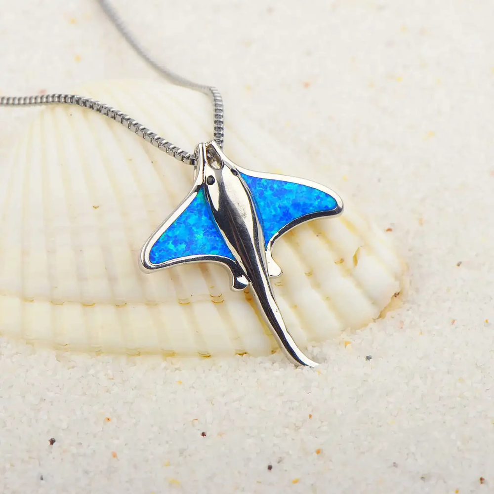 Collier Raie Manta Bleue argent