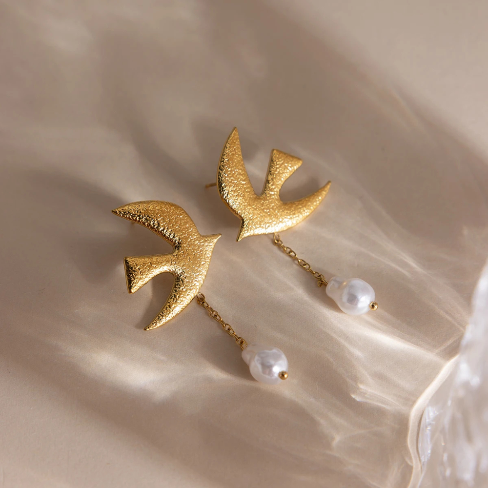 Boucles d'Oreilles Oiseaux et Perles or